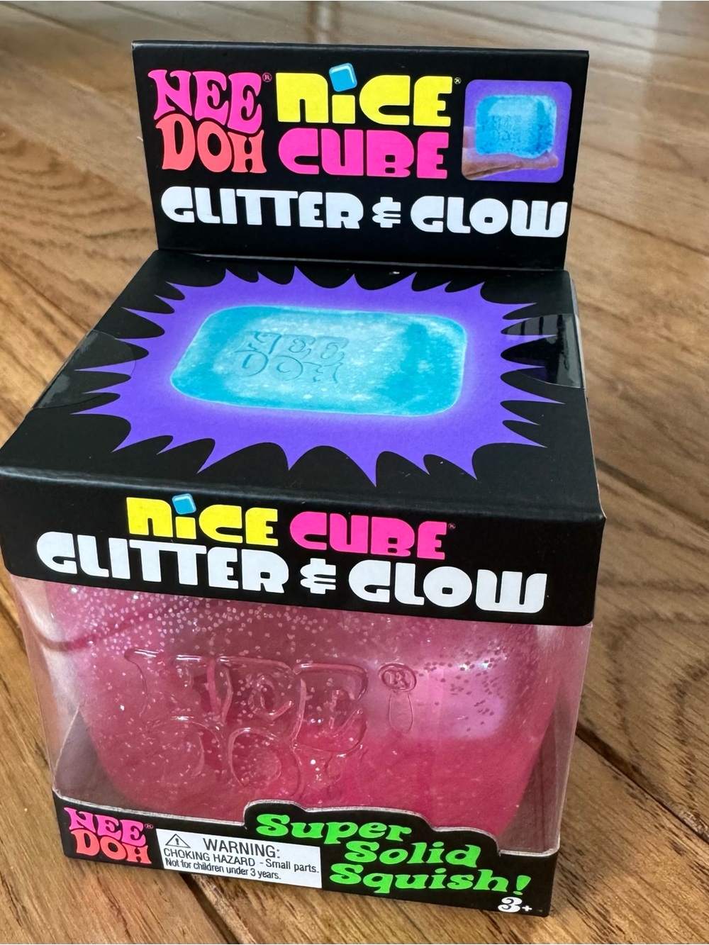 NeeDoh Nice Cube Glitter & Glow Blue Top Pink Cube - Brand New!